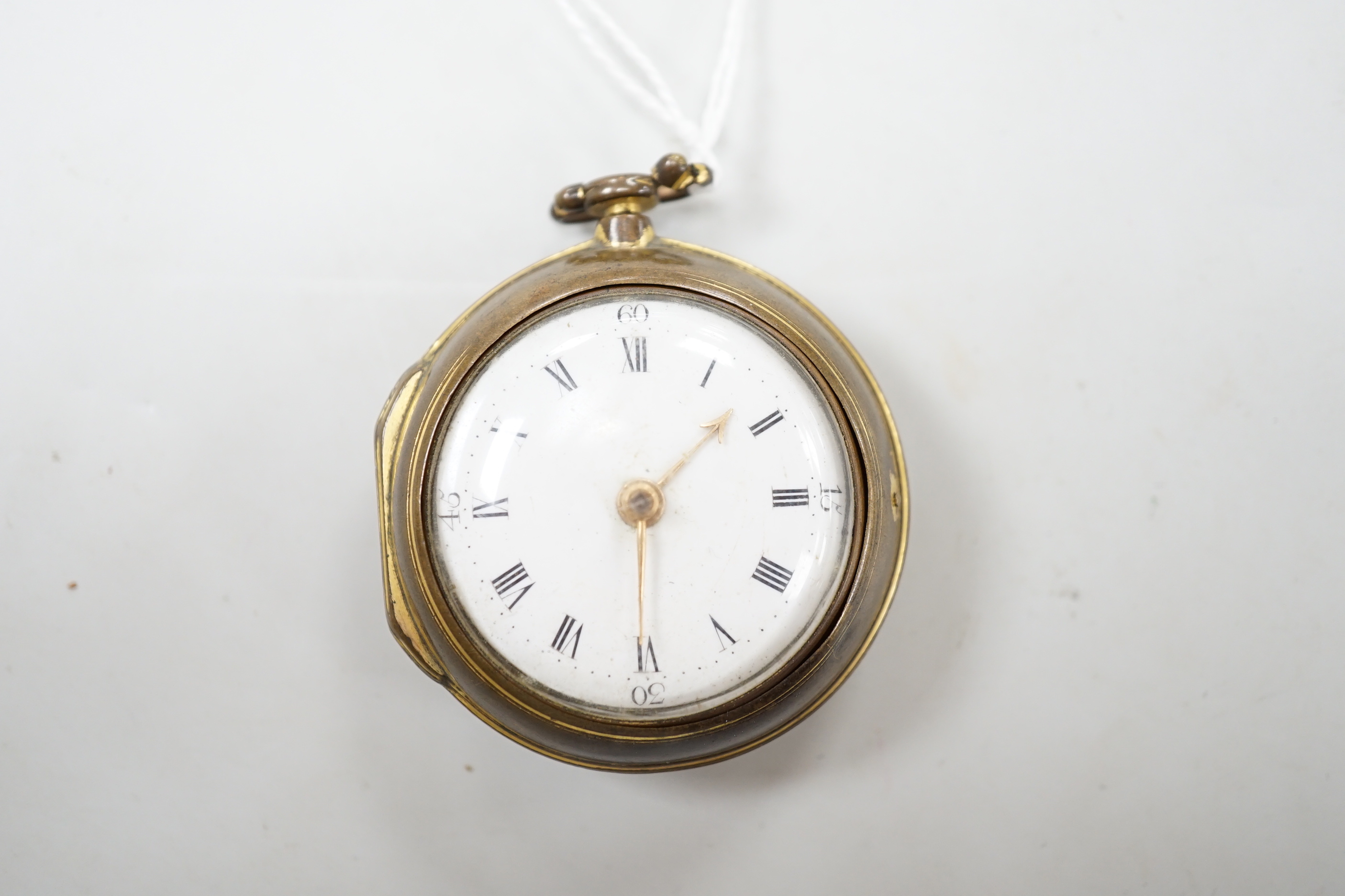 An 18th century gilt metal pair cased keywind verge pocket watch, by William Hope, London, with Roman dial, the signed movement numbered 1523.